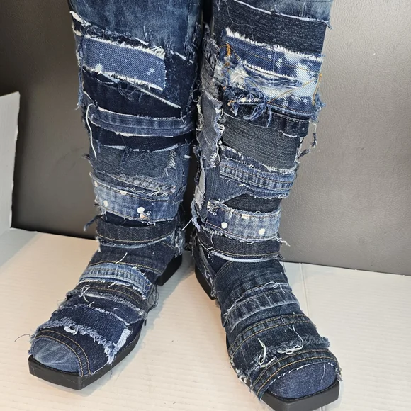 Custom Patchwork Denim Boots - Picture 6 of 8